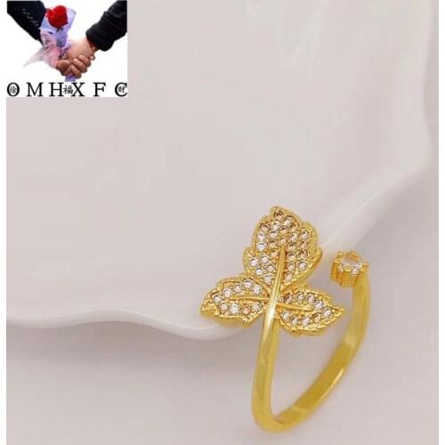 OMHXFC Jewelry Wholesale YM1927 European Fashion Fine Woman Girl Party Birthday Wedding Gift Leaf Maple Zircon 24KT Gold Ring