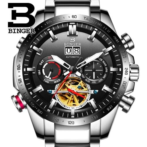 Genuine Luxury Switzerland BINGER Brand Men automatic mechanical Luminous waterproof sports full steel belt male fashion watch