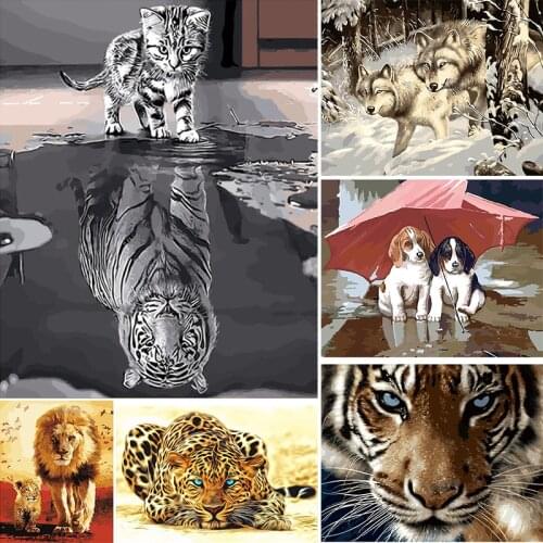 Reflection Cat DIY Painting By Numbers Acrylic Paint On Canvas Modern Wall Art Picture Numbers Decor By Home Coloring