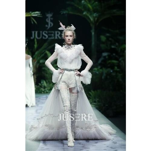 Jusere Real Photos Fashion Style Tulle Prom Dresses Ruffles Cat Walk Party Dresses With High Boots Custom made Jumpsuits