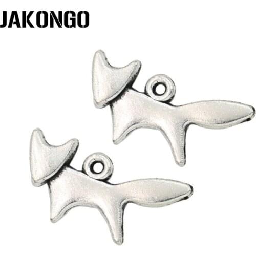 JAKONGO Antique Silver Plated Fox Cat Charm Pendant for Jewelry Making Bracelet Accessories Findings DIY 20x10mm 30PCS/lot