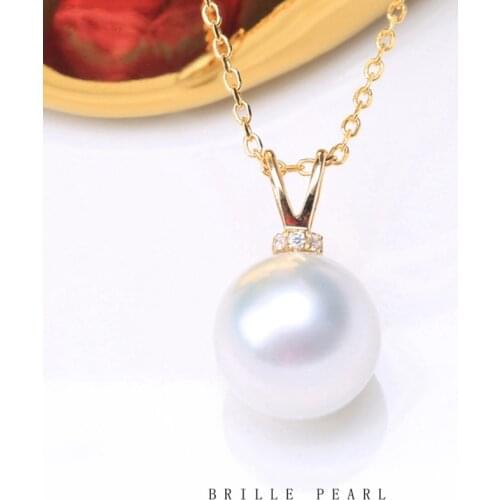 Baroqueonly Nanyang Ao Bainatural Seawater Pearl Pendant 14K gold zircon 9MM round strong light necklace women luxury PZY