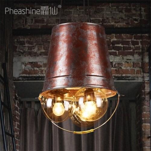 Retro Industrial Style Bucket Pendant Lamp American Restaurant Bar Corridor Aisle Stairs Modern Wrought Iron Pendant Lights E27