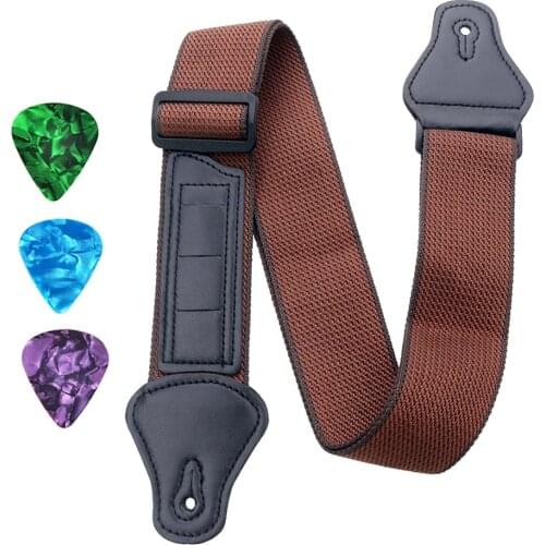 Guitar Strap Adjustable Belt Acoustic Electric Guitar Belt Strap w/3 Plectrums Picks Folk Electric Bass Musical Instrument Parts