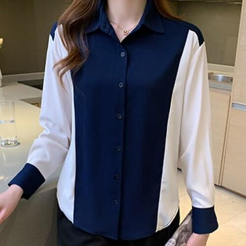 Vogue patchwork ladies shirts Womens Blouses New Spring Autumn Long Sleeve Shirts Tops Blusas Mujer