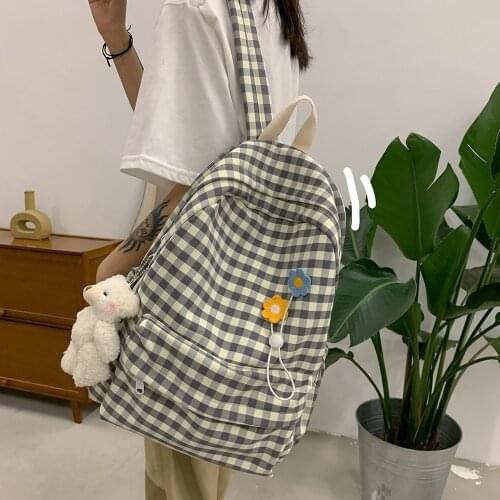 Womens Backpack Plaid School Backpacks College School Bags For Girls Nylon Waterproof Travel Backbag Female Rucksack Scoolbag