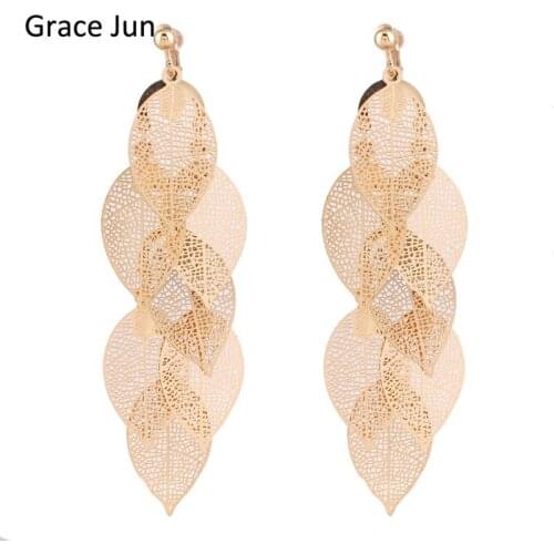 New Arrival Handmade Gold Color Clip on Earrings Wihtout Piercing for Women Party Large Elegant Earrings Christmas Gift