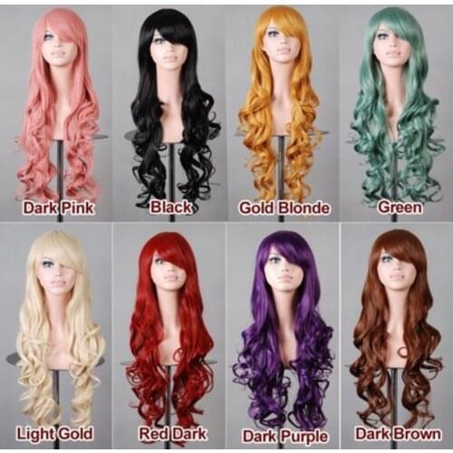 Similler Anime Cosplay Curly Synthetic Wigs for Women Heat Resistance Hair Red Black Brown Pink Gold Green 13colors Available