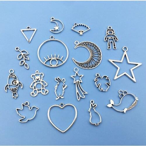 Mix 70pcs Bezel Charms Hollow Mold Pendants Assorted Geometry Pressed Flower Frame DIY Crafts for Resin Earrings Necklace