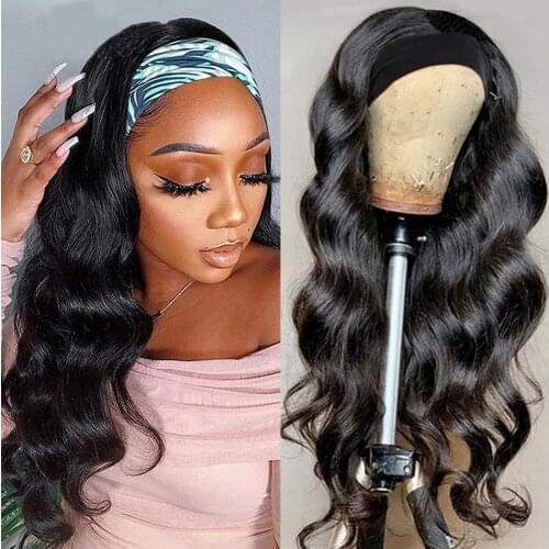 Body Wave Headband Wig 100% Human Hair Scarf Wig 180% Density Remy Brazilian Body Wave Wig Natural Wavy Glueless Wig for Women