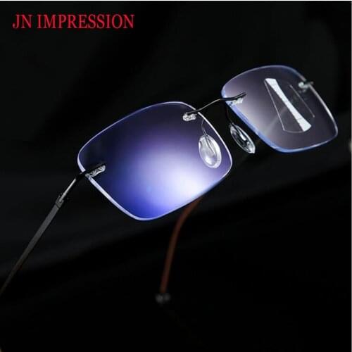 Titanium Rimless MultiFocal Progressive Reading Glasses Men Anti-blue Light Metal Frame Presbyopic Glasses Women Ultra Light 2.0