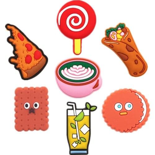 1pcs PVC Shoe Croc Charms Accessories Pizza Biscuit Beer Tea Lollipop Shoe Decorations for Crocse Bracelet Kids Gifts ZJ011LI3