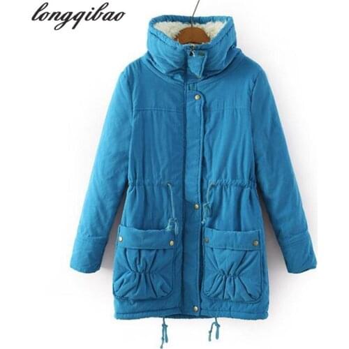 The New autumn winter coat women faux fur long sleeve drawstring slim female coat fashion causal women parkas plus size AL7678