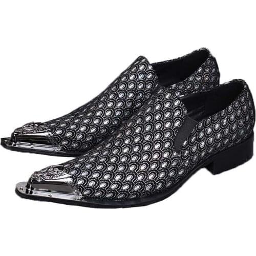 2021 Western Fashion Pointed Metal Toe Dress Shoes Blue/Grey Party Wedding Leather Shoes for Men, EU38-46