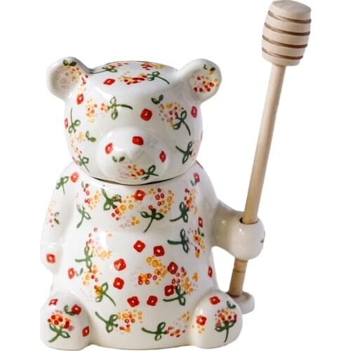 300ml Ceramic Cute Bear Honey Jar With Lid Storage Jar For Kitchen Honey Spoon Home Decor Accessory Kitchen Tools Creative Gifts
