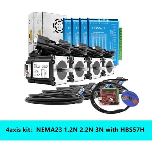 4 axis Closed loop motor kit: nema 23 Stepper motor Closed Loop system with brake+servo Drive HBS57H + 3M cable cnc part