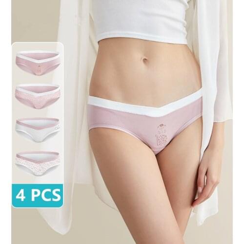 4 Pcs Plus Size Sexy Printed Cotton Maternity Panties Low Waist V Briefs for Pregnant Women Summer Pregnancy Underwear Lingerie