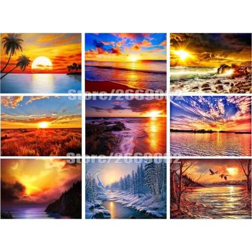 5D DIY Diamond Painting Sunset Landscape Full Square Drill Diamond Mosaic Lake Cross Stitch Rhinestone Home Decoration TT1910