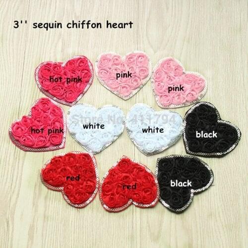 60 pcs/ lot , shabby flowers ,sequin chiffon heart , shabby heart headband valentines heart