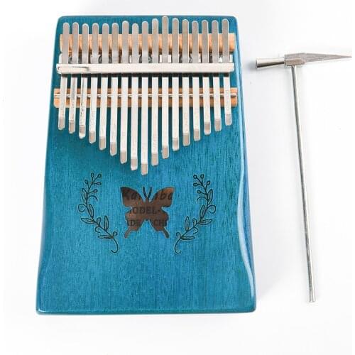 17 Keys Kalimba Blue Pattern Acoustic Thumb Piano Mbira Solid Wood Keyboard Xmas Gift Toy Set