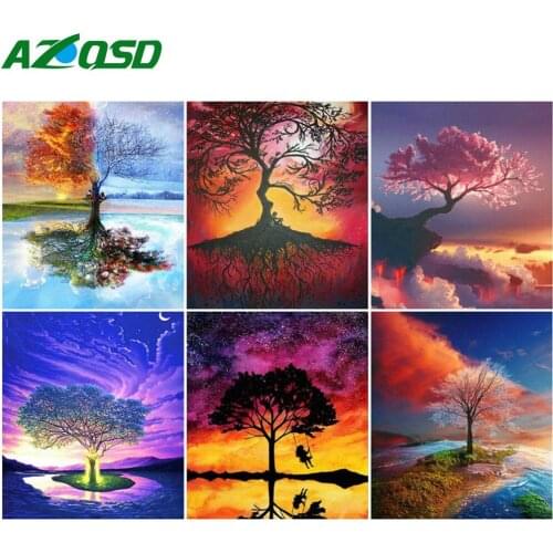 AZQSD Picture By Number Tree Acrylic Unique Gift Oil Painting By Numbers On Canvas Scenery Kits Modern Wall Arts