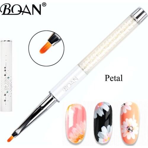 BQAN Petal Nail Brush DIY UV Gel Builder Acrylic Nail Brush Flat Head Nail Painting Pen Nail Tools Manicure Rhinestone Handle