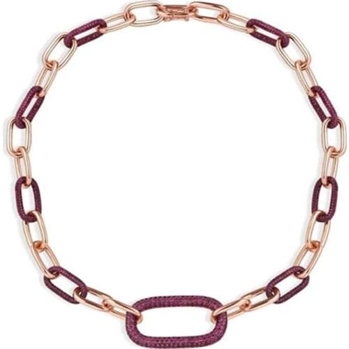 SLJELY Top Quality Real 925 Sterling Silver Burgundy Cubic Zirconia Necklace Pink Link Chain Choker Women Luxury Brand Jewelry