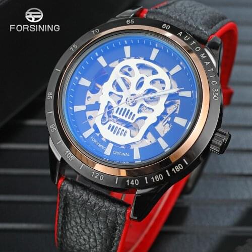 Forsining Sport Clock Skull Skeleton Black Red Watches Mens Automatic Watches Top Brand Luxury Luminous Design Water Resistant