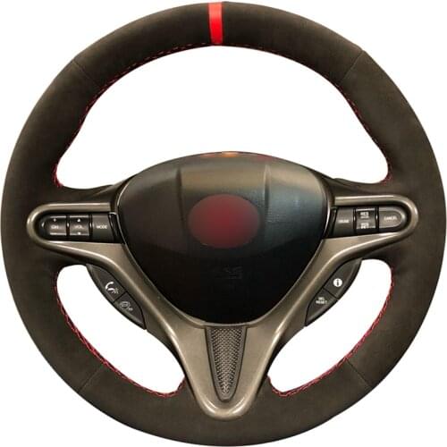 Black Suede Car Steering Wheel Cover for Honda Civic Civic 8 2006-2009 Old Civic 2004-2011 (3-Spoke)