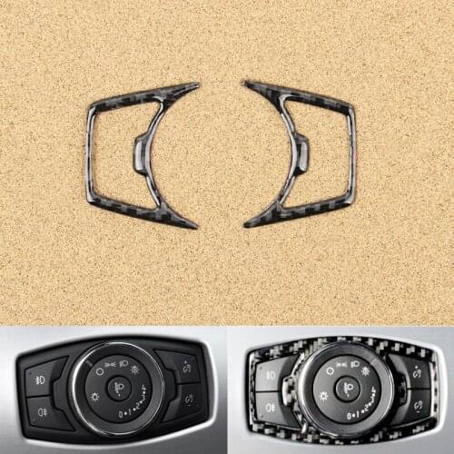 For Ford Mustang 2015 2016 2017 2pcs Carbon Fiber Interior Headlight Switch Button Decor Cover Sticker Trim