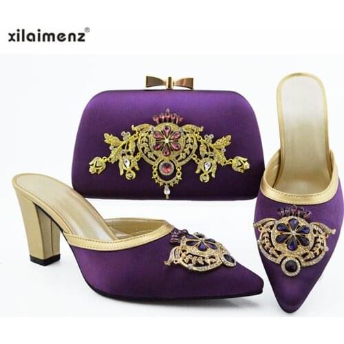 Purple 2019 New Italian Slipper With Matching Bag Set For Party African Style Woman Pumps Shoes And Bags Set Large Size 38-43