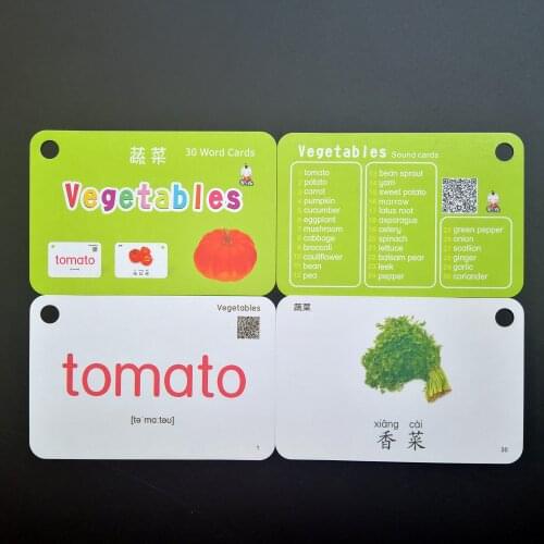 32Pcs/Set Vegetables Kids English Chinese Word Flash Cards Pocket Card Montessori Educational Learning Toys For Children Gifts