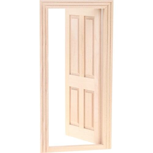 1/12 Dollhouse Miniature Wood Color 4 Panel Interior Wooden Door Window DIY Model Accessories Toys