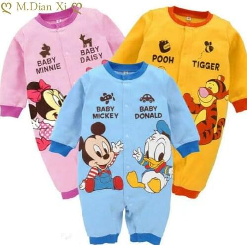 Newborn Baby Romper Mickey Minnie Mouse Winnie The Pooh Infant Jumpsuit Baby Boy Girl Clothes Fall Long Sleeve Blue