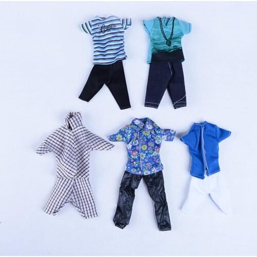 HOT 5Sets Cute Suits Doll Clothes Plaid Shirt T-shirt +Pants Prince Fashion Wear Outfits For Ken Doll Best Gift