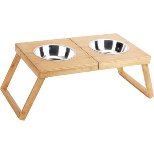 Pet Feeder Raised Solid Bamboo Stand Help the Stomach Digest the Food Perfect for Cats and Small Dogs Gift Practical