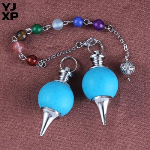 YJXP Blue Turquoises Round Bead 7 Chakra Beads Stone Reiki Healing Spiritual Dowsing Pendulums Pendant Charms Jewelry Gift
