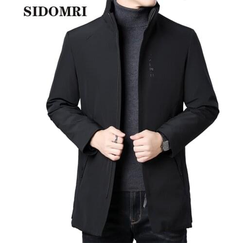 Mens down jacket Casual middle age winter black multi-pocket solid color basic zip-up coat slim and warm jacket
