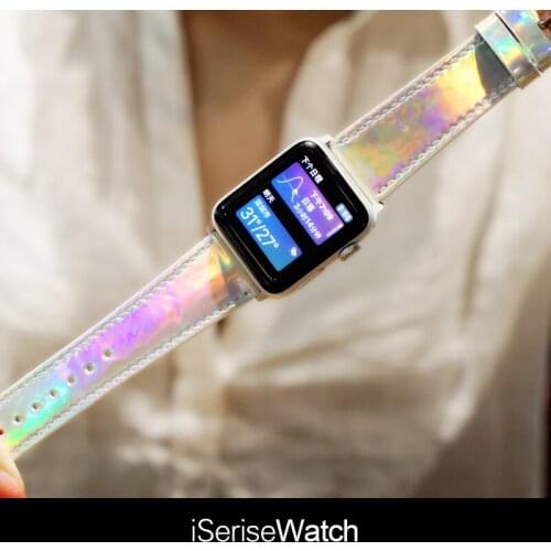 Laser Leather Watch Band Strap For apple watch 6 apple watch 62/3 Generation 38/42mm Silver Popular New Beltfor Men And Women