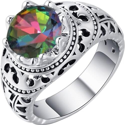 Fashion Ancient silver ring UFOORO wedding hollow lace colorful crystal elegant luxury trendy gift for women fine jewelry