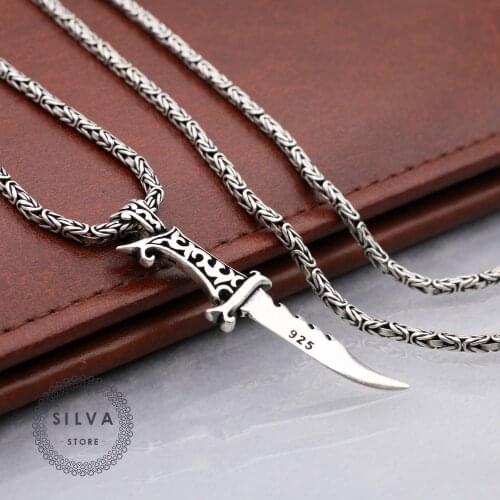 Silva Original 925 Sterling Silver Dagger Pendant Necklace for Men S925 silver fashion Jewelry Gift Mens Cable Chains