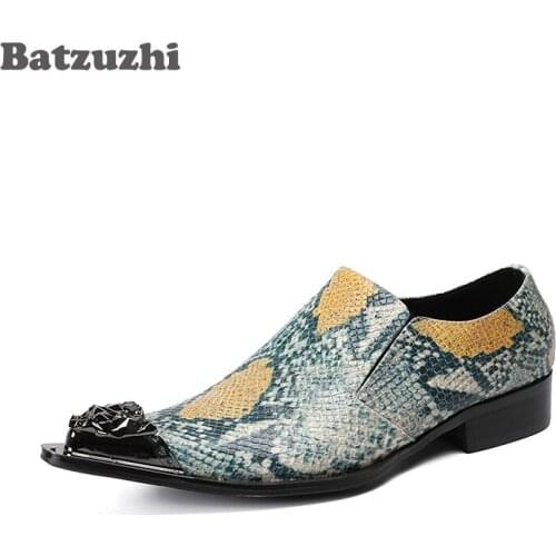 2020 Rock Personality Leather Shoes Men Pointed Metal Tip Men Shoes Formal Dress Shoes for Wedding and Party Oxfords