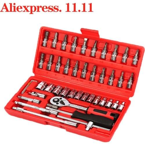 Car Repair Hand Tool Set,Socket Ratchet Wrench Key,Torque Wrenchs, with Storage Pouch Full Polished Spanner Kit