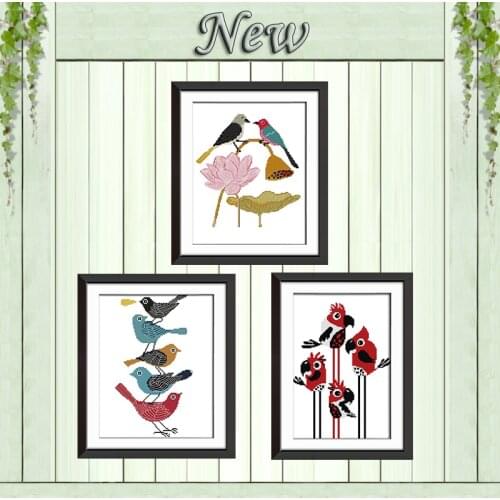 Stacked birds on the lotus parrot diy painting counted print on canvas DMC 14CT 11CT Cross Stitch kits Needlework Embroidery Set