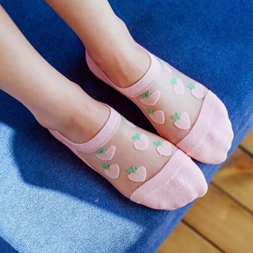 Socks Girls Cute Cartoon Fruits Sheer Kawaii Lady Women Summer Avocado Lemon Pineapple Cherry Jacquard Sock Female Calcetines