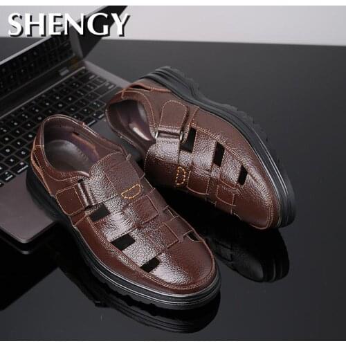 New Sandals For Men Hollow Out Genuine Leather Business Shoes Soft Sole Summer Outside Footwear Shoes For Male Zapatos De Hombre