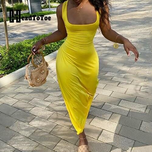 Solid Thick Strap Sexy Sleeveless Summer Maxi Dress Women Backless Slim Long Dress