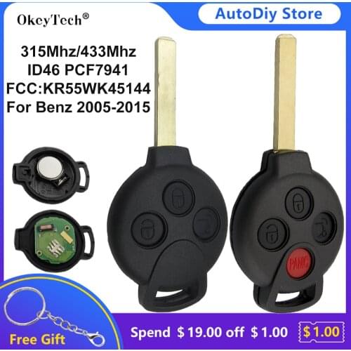 Okeytech 3/4 Button Smart Remote Car Key Fob For Mercedes-Benz Smart Fortwo 451 2005-2015 KR55WK45144 315/433Mhz ID46 PCF7941