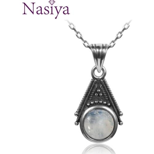 Classic Special Design 6mm Natural Moonstone Pendant Necklace with 45cm Silver Chain Wholesale Casual 925 Silver Jewelry Gifts