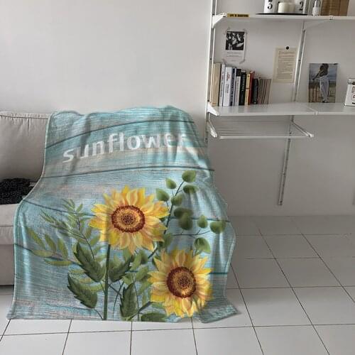 Sunflower Blue Wood Board Throw Blanket for Sofa Warm Blanket on Bed Home Bedspread Travel Fleece Blanket